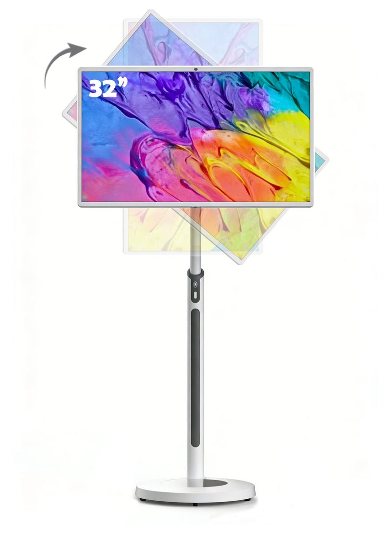 Crony TX32-1 32"Portable Smart TV White Smart Android 12 Touchscreen Display – 10-Point Multi-Touch, 48MP HD Camera, 8GB+128GB, 145000mAh Battery (8H Use) – Adjustable Stand with 20° Diagonal/45° Horizontal/90° Vertical Tilt & 20cm Height – HDMI/USB-C/Bluetooth/Dual-Band Wi-Fi – Electronic Whiteboard, Multi-Screen Co-Working, Cast Screen & iPhone/Android Support - Image 1